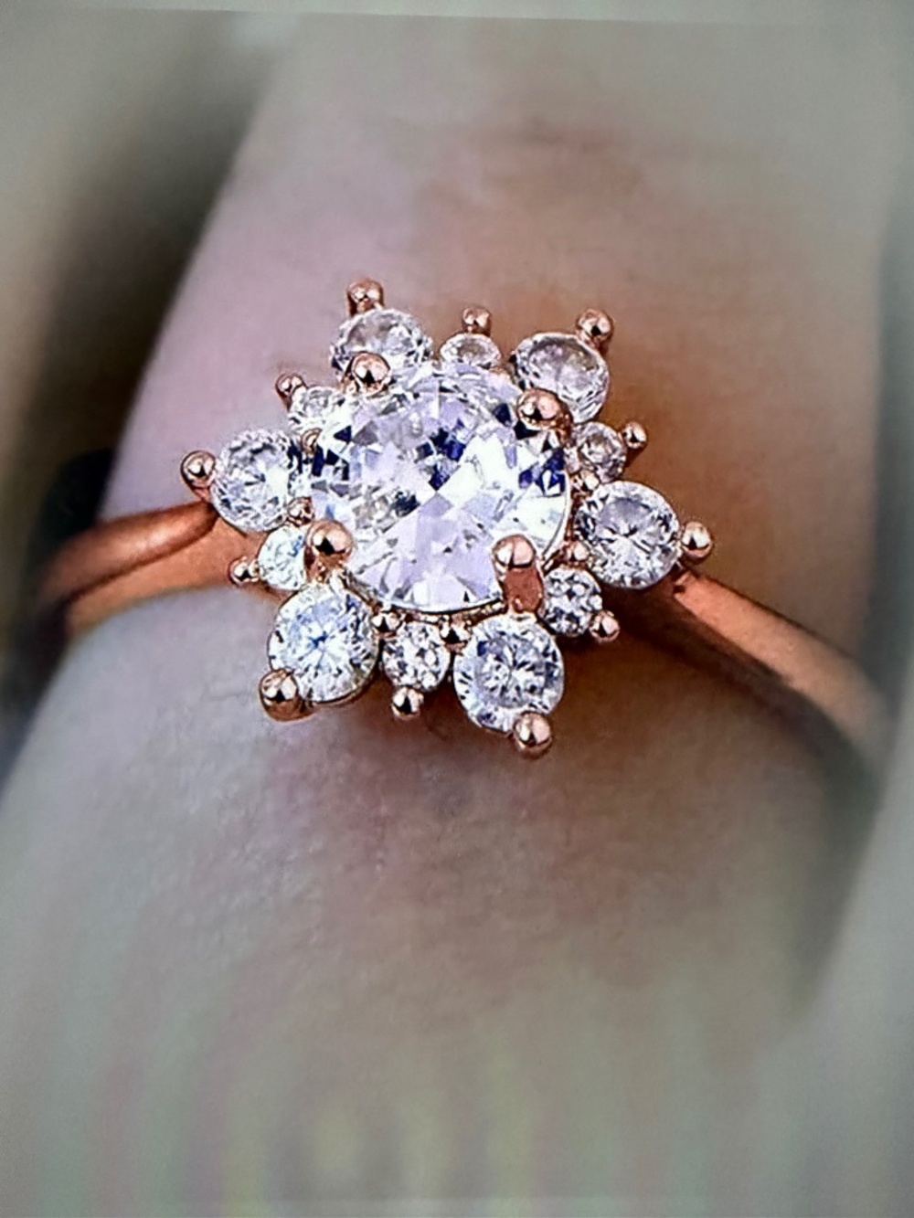 White Sapphire Snowflake Flower Ring: 18kt Rose Gold Filled